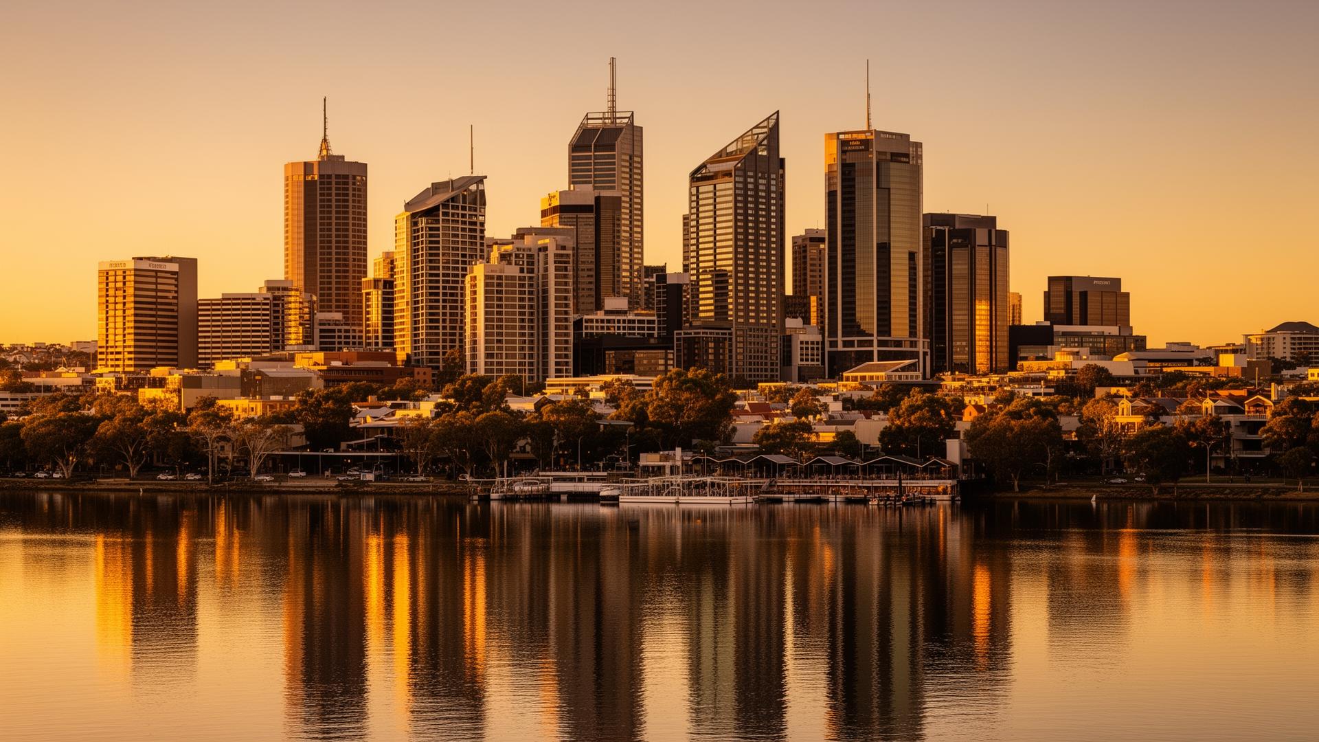 City skyline at golden hour