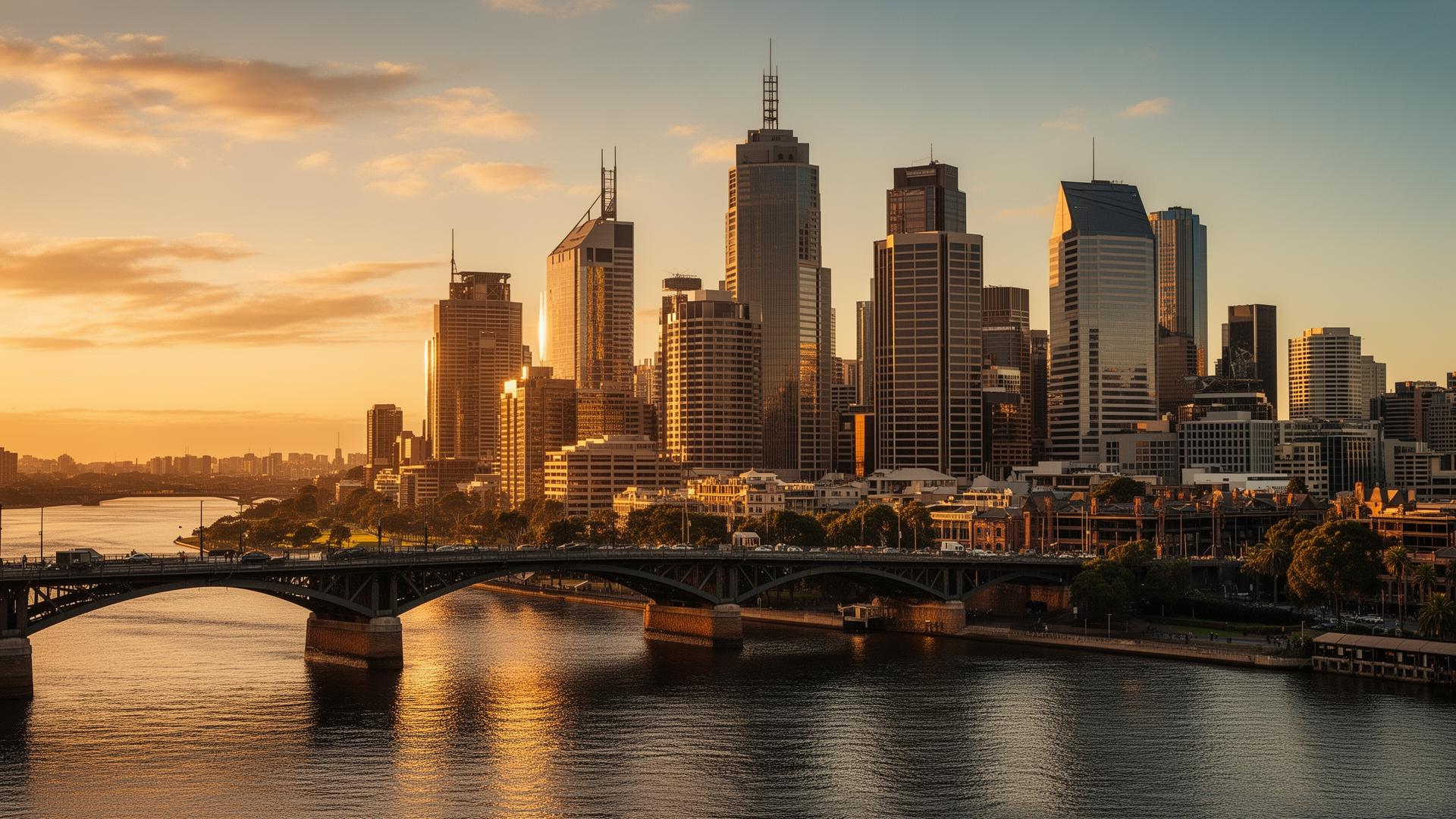 City skyline at golden hour